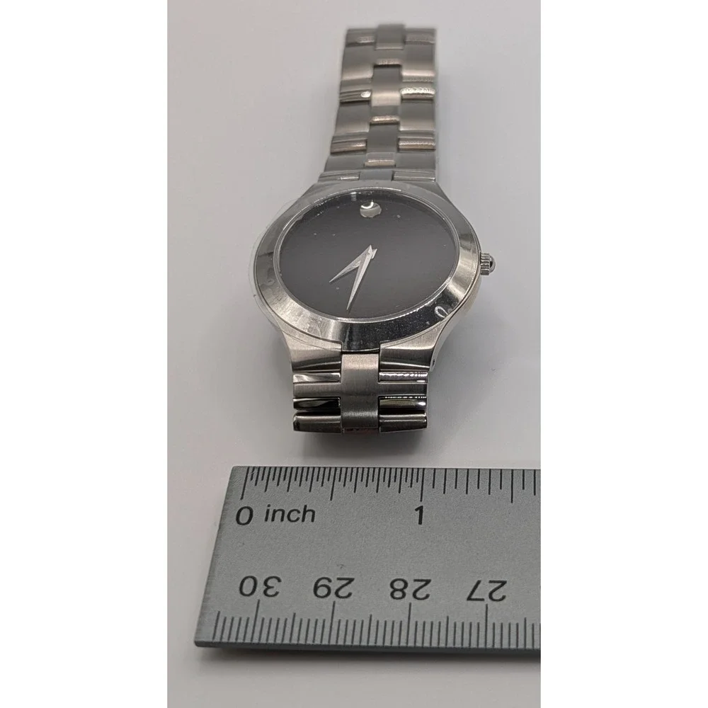 Vtg Men's Movado Museum Watch Black Dial Stainless Steel Swiss Quartz NIB